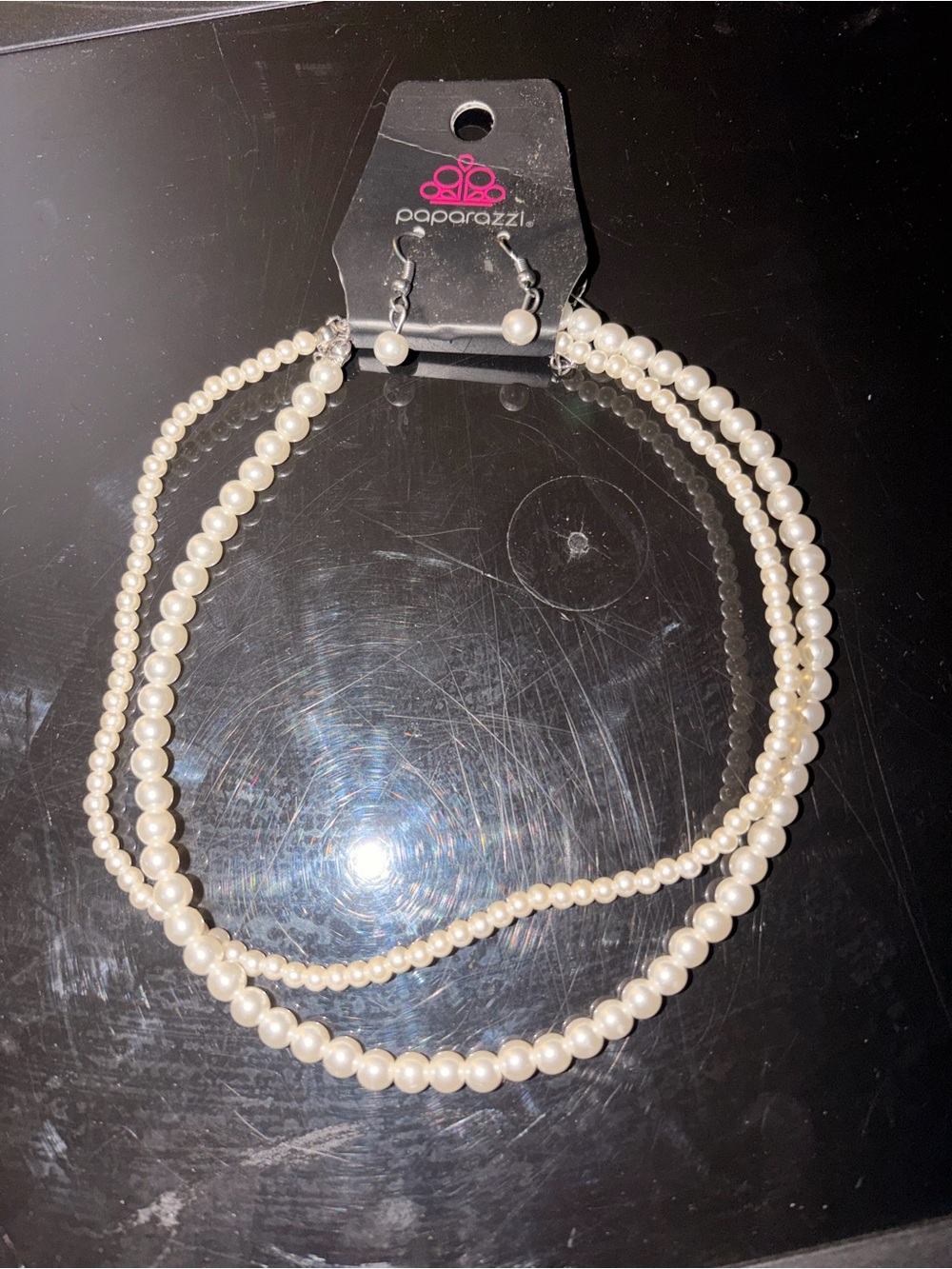 paparazzi Cream Pearl Double-Strand Necklace with Stud Earrings